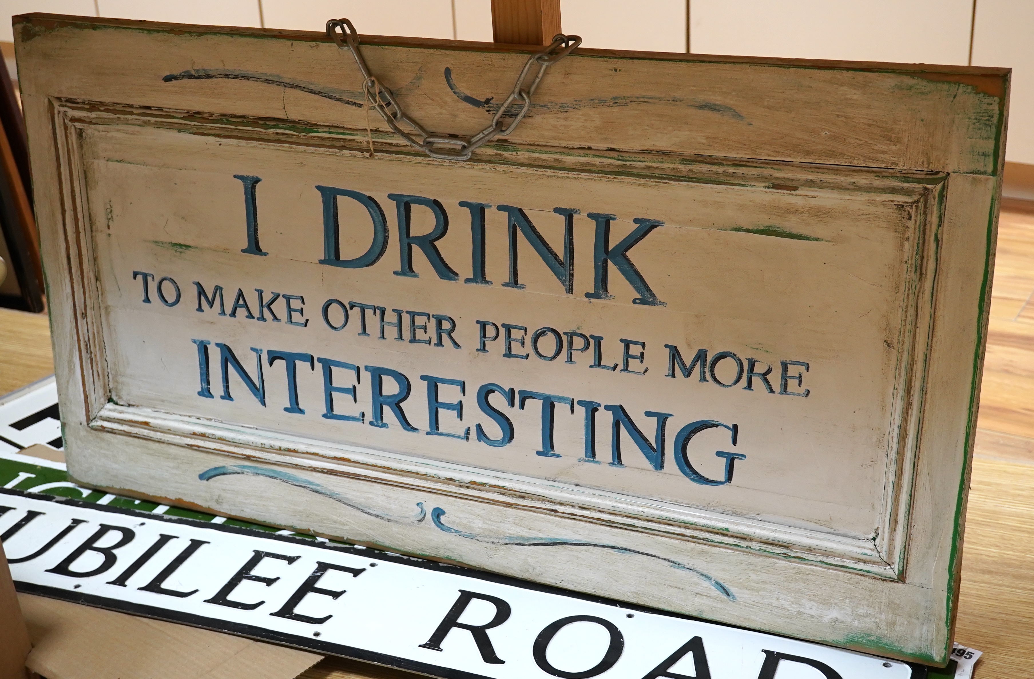 Four various signs - ‘Jubilee Road’, ‘Chancellors Park’, ‘Private Keep Out’ and ‘I drink to make other people interesting’. Condition - fair to good